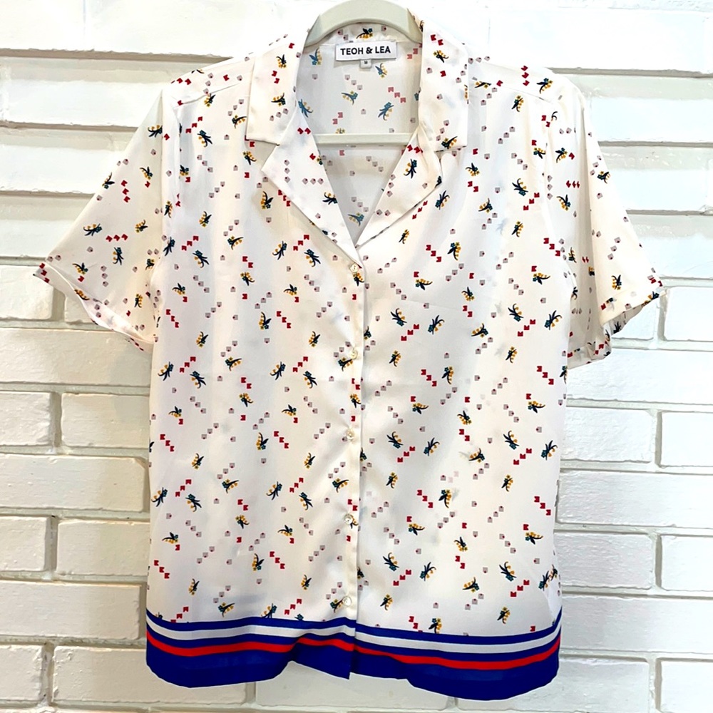 Teoh & Lea NWOT sz Medium blouse.. vintage vibe but brand new! floral Polyester